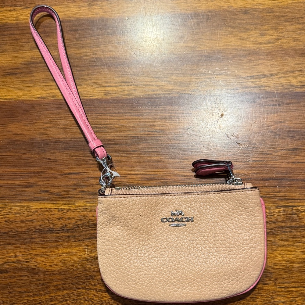 Coach Pebbled Leather Pink and Tan Clutch